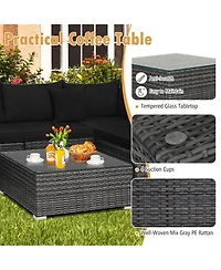 Gouun 7-Piece Rattan Sectional Sofa Set with Glass Coffee Table