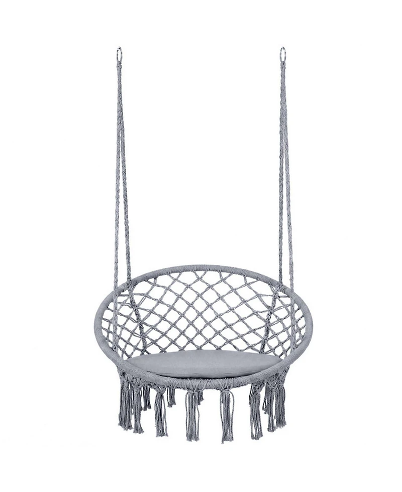 Sugift Macrame Hammock Swing Chair with Round Seat Cushion 2 Hanging Methods