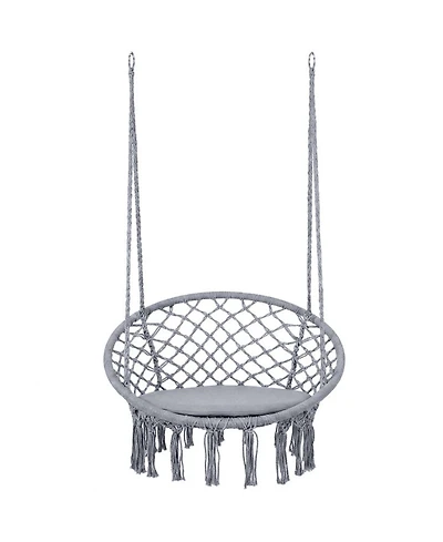 Sugift Macrame Hammock Swing Chair with Round Seat Cushion 2 Hanging Methods