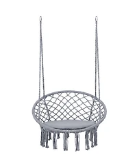 Sugift Macrame Hammock Swing Chair with Round Seat Cushion 2 Hanging Methods