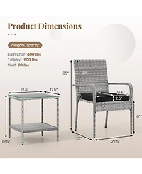 Gouun 3-Piece Rattan Patio Set with Cushioned Chairs and 2-Tier Glass Side Table