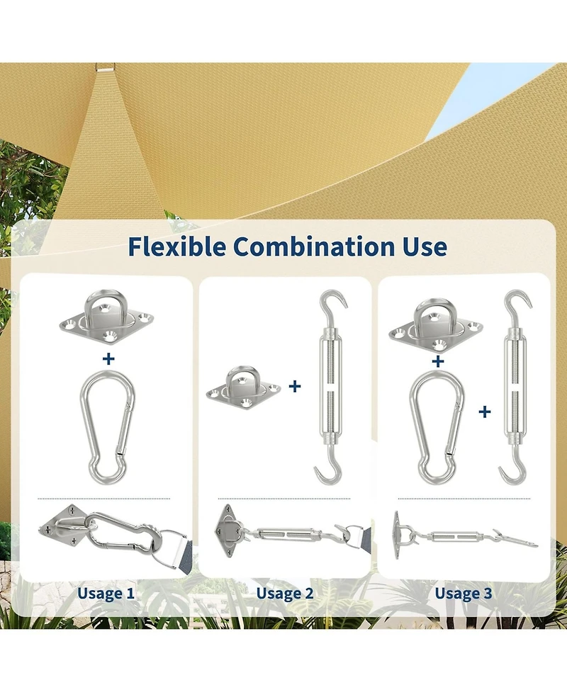 gaomon Shade Sail Hardware Kit, 6 Inch Outdoor Sun Sail Accessories, 304 Stainless Steel Turnbuckles and Brackets for Triangle Sails