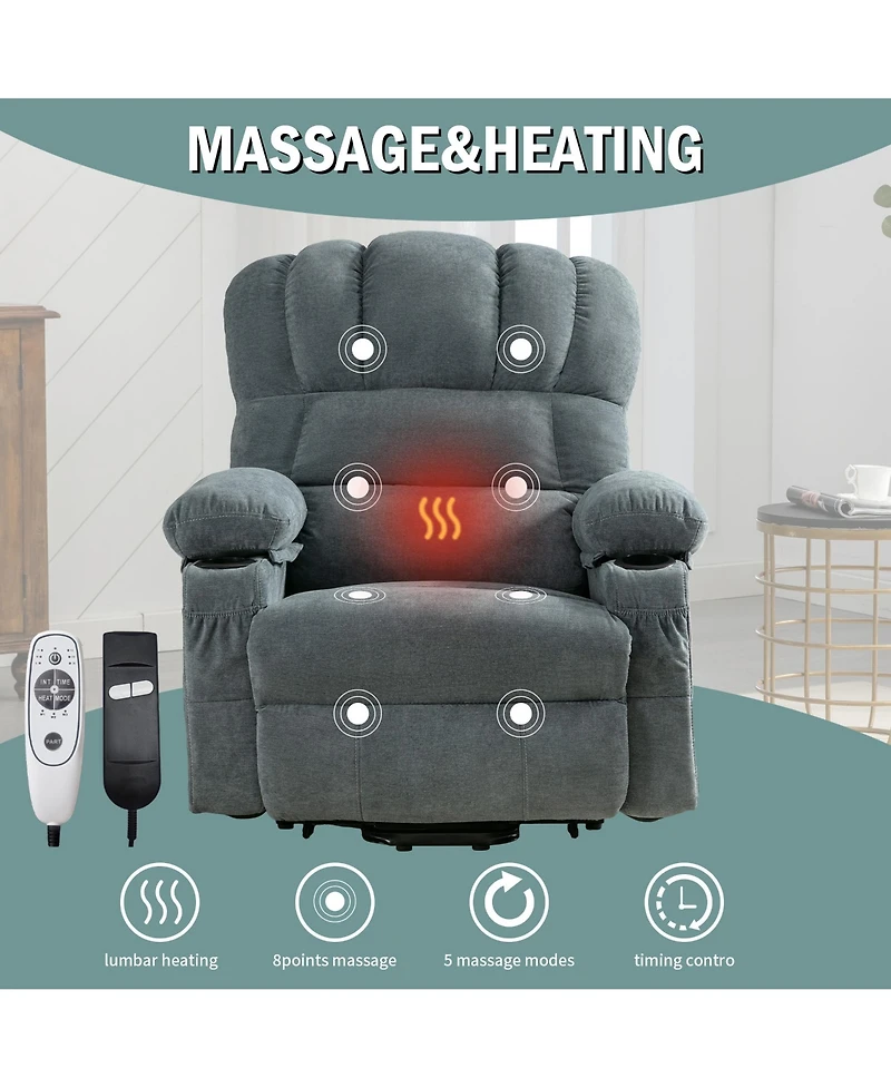 Clihome Power Electric massage lift recliner chair, suitable for the elderly, with heating and vibration functions, Usb