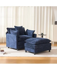 Boyel Living 39.4 Inch Modern Accent Chair with Ottoman Chenille Upholstered Club Room Reading