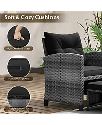 Gouun 5-Piece Pe Rattan Patio Set with 2 Ottomans, Chairs and Tempered Glass Coffee Table
