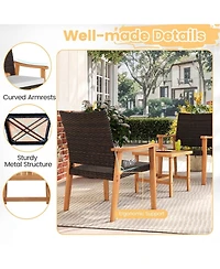 Gouun 3-Piece Pe Wicker Bistro Set with Acacia Wood Frame and Side Table