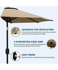gaomon 9 Ft Half Patio Umbrella Outdoor - Smooth Crank Lift Sun Shade Canopy For Backyard, Garden, Deck, Balcony, Durable Weather-Resistant Fabric