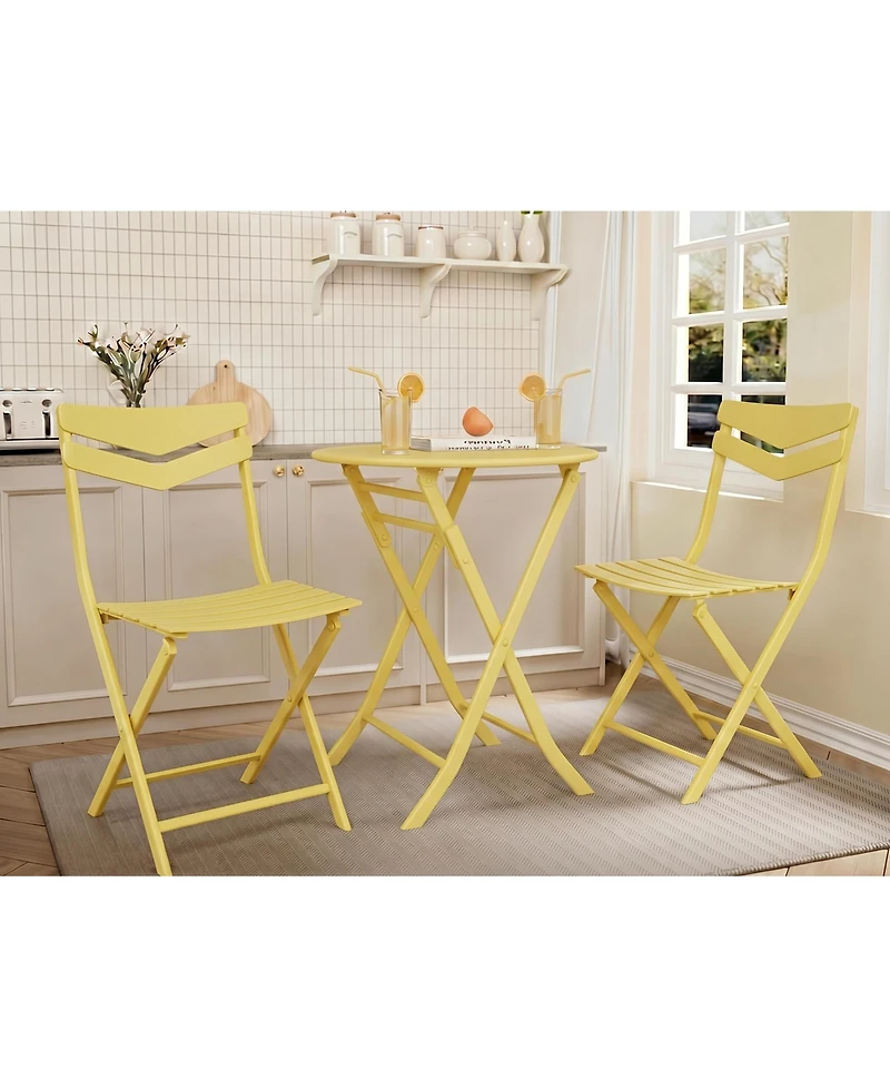 gaomon 3-Piece Folding Patio Bistro Set with Round Table and 2 Chairs, Space-Saving Metal Outdoor/Indoor Furniture for Balcony, Porch