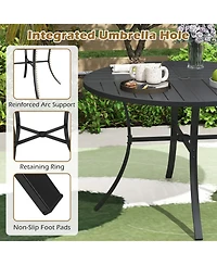 Gouun 42.5 In Round Metal Slat Patio Dining Table with Dual-Size Umbrella Hole
