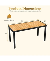 Gouun 58 In Acacia Wood Outdoor Patio Dining Table with 1.97 In Umbrella Hole for 6