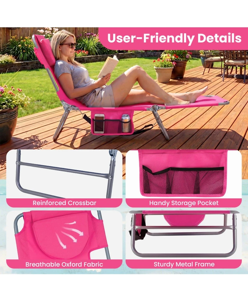 Gouun Lightweight Folding Beach Lounge Chair with Multi-Position Adjustable Back