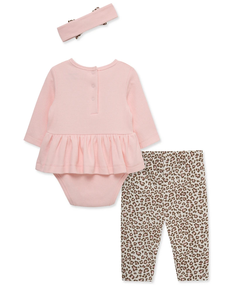 Little Me Baby Girls' Leopard Bodysuit, Pants and Headband, 3-Piece Set