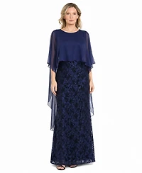 R & M Richards Women's Long Glitter Lace Boat Dress