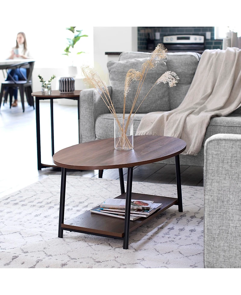 Household Essentials Jamestown Oval Coffee Table with Storage Shelf