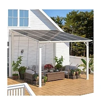 gaomon Hardtop Wall Mounted Gazebo with Gutters and Galvanized Steel Roof, 60MPH Wind Resistance, Lean to Gazebo Pergola with Sloped Roof for Deck