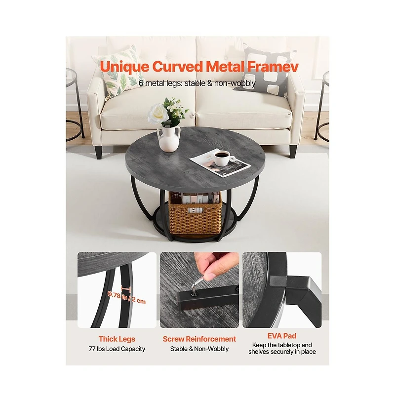 Sugift Coffee Table Modern Round 2 Tiers Wooden Circle with Open Storage