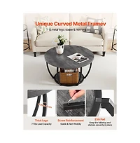 Sugift Coffee Table Modern Round 2 Tiers Wooden Circle with Open Storage