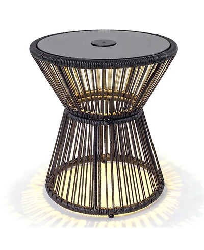 Sugift Outdoor Led Side Table with Warm Light and Tempered Glass Top