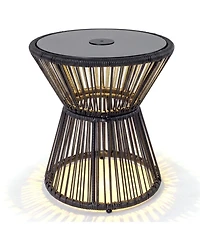 Sugift Outdoor Led Side Table with Warm Light and Tempered Glass Top