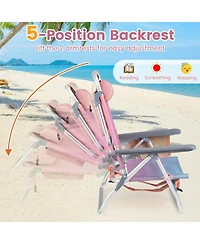 Sugift Set of 2 Portable Folding Backpack Reclining Beach Chairs with 5-Position Backrest Headrest