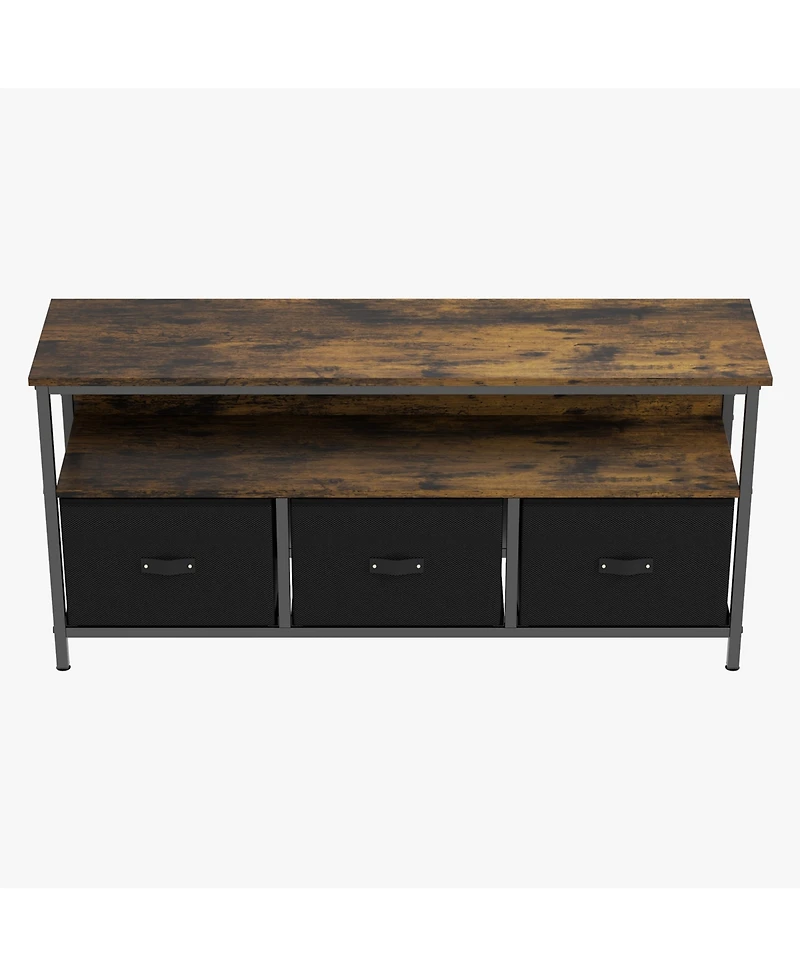 homfan Tv Stand Dresser for 55-Inch Tv with 3 Fabric Drawers and Open Shelf, Media Console Table with Mdf Wood Top and Metal Frame