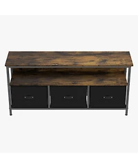 homfan Tv Stand Dresser for 55-Inch Tv with 3 Fabric Drawers and Open Shelf, Media Console Table with Mdf Wood Top and Metal Frame