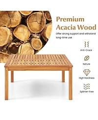 Gouun 35.5 In Solid Acacia Wood Outdoor Coffee Table with Slatted Drainage Top