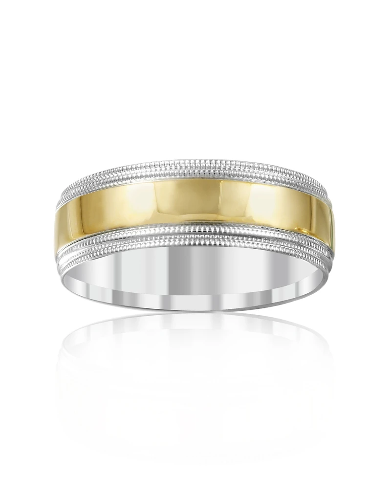 Men's 14k Gold and White Ring, Milgrain Edge (Size 6-13)