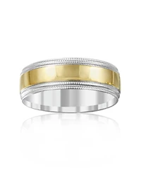 Men's 14k Gold and White Ring, Milgrain Edge (Size 6-13)