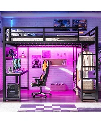 Streamdale Furniture Queen Metal Loft Bed with Desk Storage Usb Ports and Lights