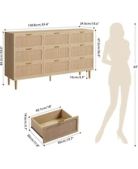 gaomon Rattan 9 Drawer Dressers for Bedroom, Tall Dresser with Deep Drawers