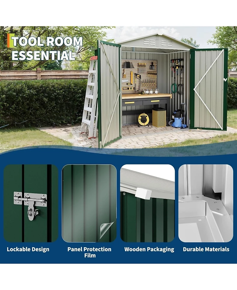 gaomon 6x4 feet Outdoor Metal Storage Shed, 130 Cubic Feet Capacity, Sloped Roof, Lockable Door, Weather-Resistant Garden Shed for Backyard Patio