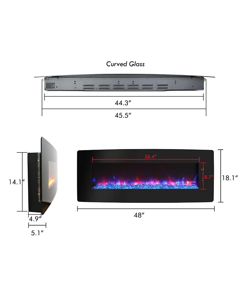 Clihome 48 inch Curved Front Wall Mounted Electric Fireplace
