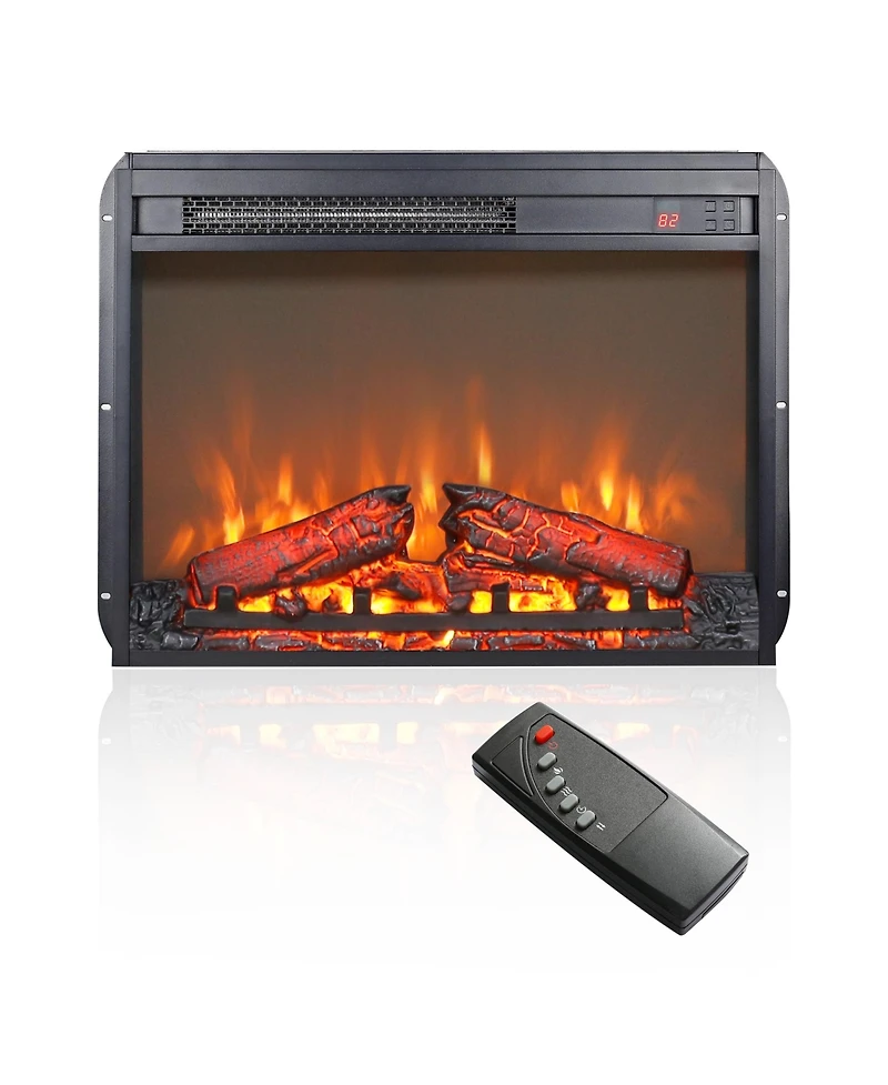 Clihome 23 inch Electric Fireplace Insert, Ultra Thin Heater with Log Set andRemote Control, Timer, Overheating Protection