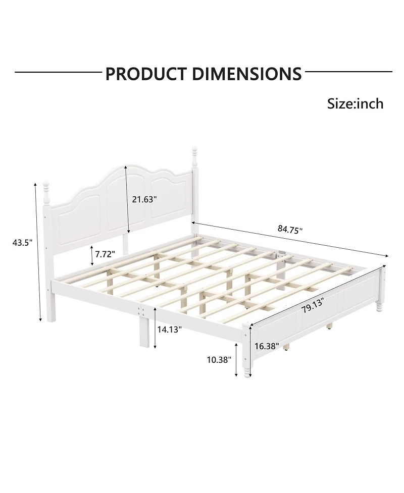 Streamdale Furniture King Size Retro Wave Platform Bed Frame with Wooden Slats