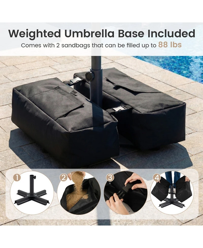Sugift 9 Ft Patio Umbrella with Solar Led Lights and Weighted Base