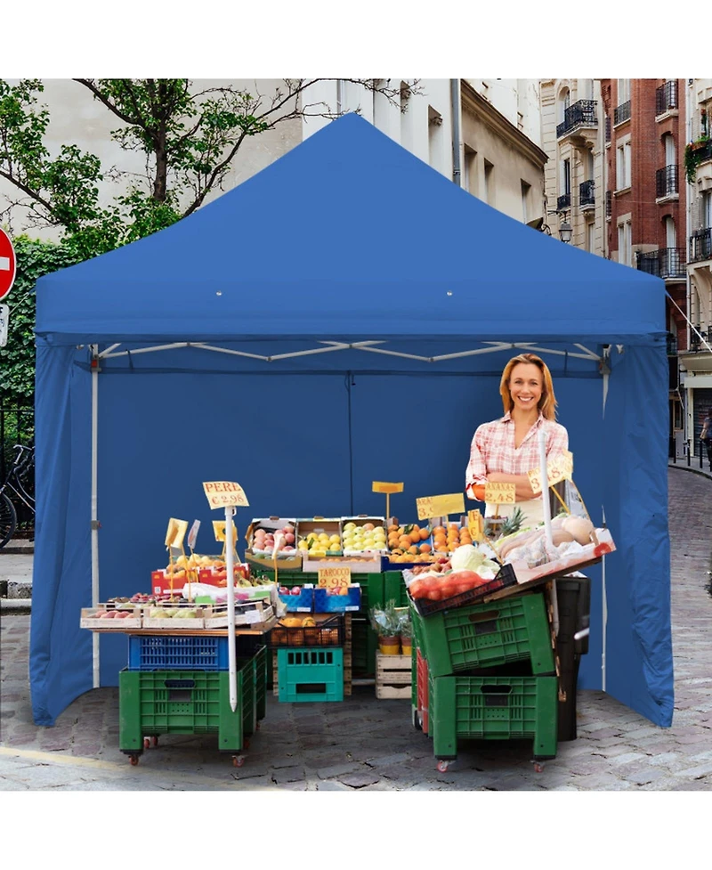 Sugift 10 x 10 Feet Pop-up Gazebo with 5 Removable Zippered Sidewalls and Extended Awning