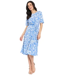 London Times Petites Jersey Printed Midi Dress