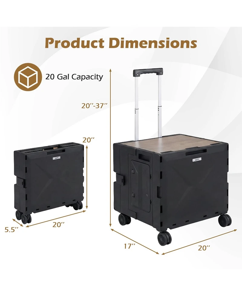 Mecale Foldable Utility Cart on 4 Rotating Wheels with Cup Holder, 75-l Capacity