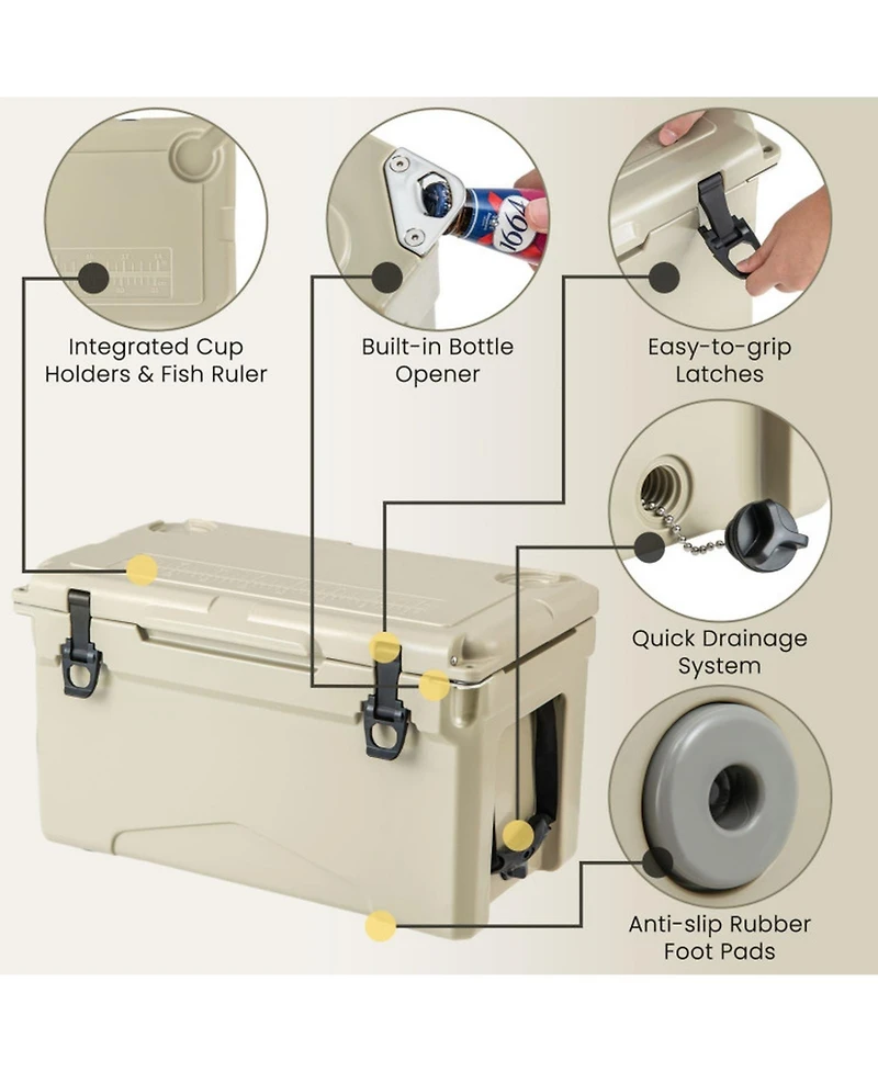 Gouun 30 Quart Rotomolded Hard Cooler with Integrated Cup Holders and Bottle Opener