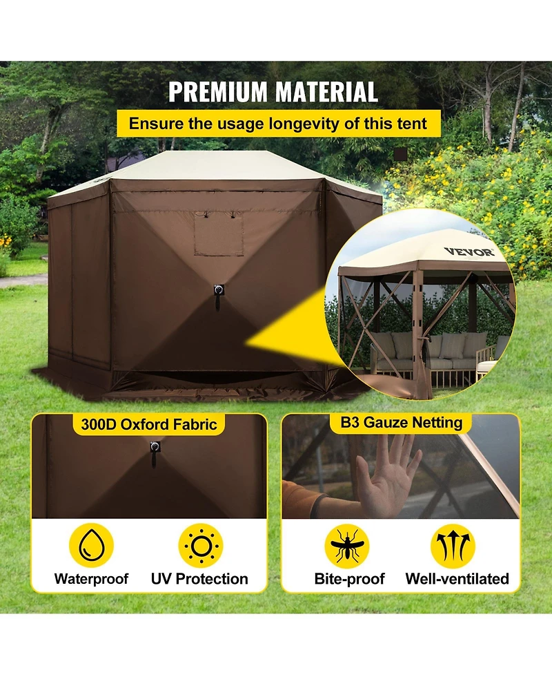 Vevor Pop-up Camping Gazebo Camping Canopy Shelter 6 Sided Sun Shade