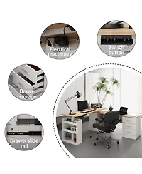 Homsee Electric Standing Desk with Drawers and Shelves Adjustable Height Desk LShaped Design