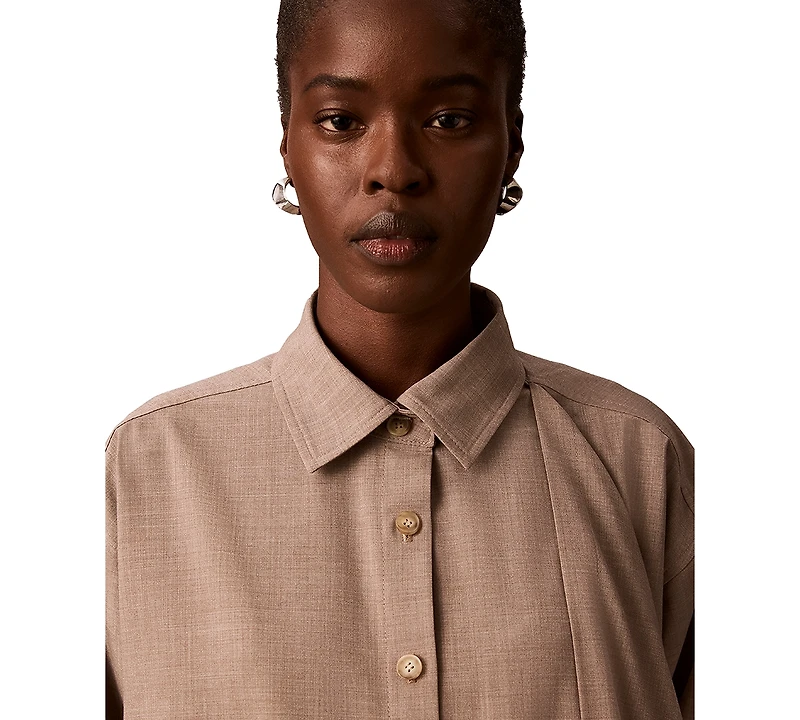 Calvin Klein Petite Long-Sleeve Collared Neck Scarf Draped Shirt