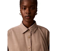 Calvin Klein Petite Long-Sleeve Collared Neck Scarf Draped Shirt