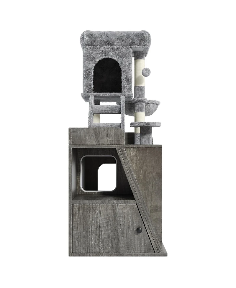 Streamdale All-in-One Cat Tree Litter Box Enclosure with Led Light and Scratching Board