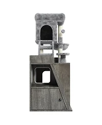 Streamdale All-in-One Cat Tree Litter Box Enclosure with Led Light and Scratching Board