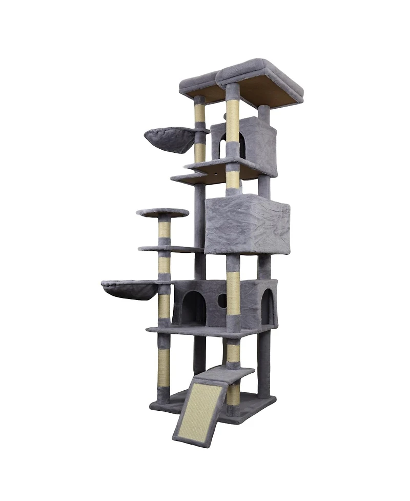 Streamdale 84.6'' Dark Gray Cat Tree Tower with Condos Scratching Posts and Hammocks