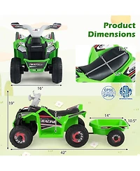 Mecale 6V Kids Electric Atv Quad with Detachable Trailer, 66-lb Capacity