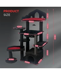 Streamdale Furniture 58in Gothic Multi-Level Cat Tree with Scratching Posts and Cave