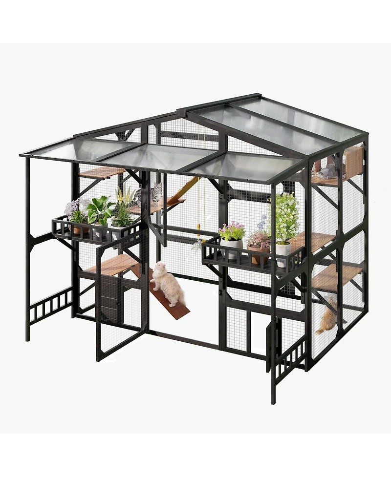 Streamdale Furniture Large Outdoor Catio for 6-10 Cats with Weatherproof Roof and Climbing Features